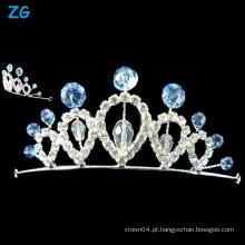 Especial tiara pequena princesa com cristal azul aquamarine, cristal beleza concursos coroas, tiara de casamento de cristal